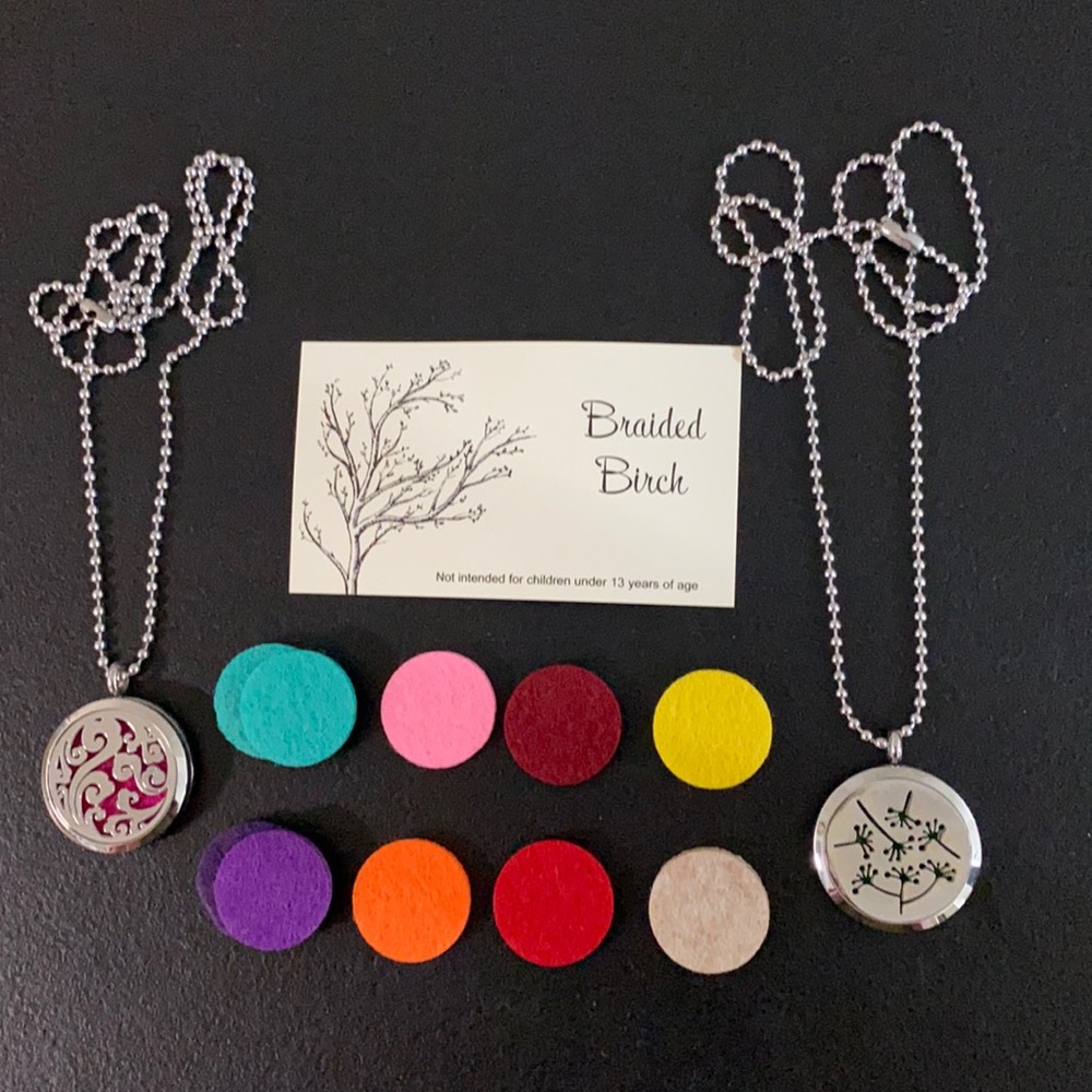 $5 SALE—Braided Birch Aromatherapy Necklaces & 10 Round Felt Aromatherapy Pads